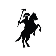 Silhouette of a Roman warrior fighting on horseback. The concept of fighting against obstacles to achieve great victory.
