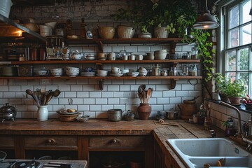 Fototapeta na wymiar kitchen room with many kitchenware professional advertising food photography