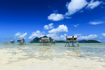 Beautiful landscapes view borneo sea gypsy water village in Maiga Island, Semporna Sabah, Malaysia.