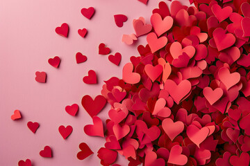 Valentine's day background with red hearts on pink background