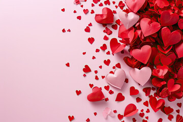 Valentine's day background with red hearts on pink background