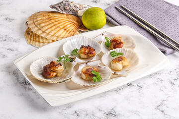 Grilled scallops shell with butter