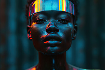 Fashionable African American woman in sunglasses on dark background