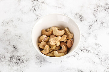 Cashew nuts heap in the bowl