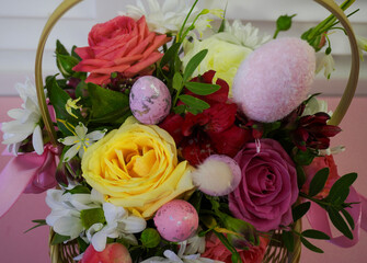 Happy easter! Flat Lay, Internet banner, postcard on Easter