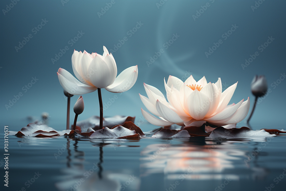 Poster a floating lotus bloom in a minimalistic display, symbolizing purity and simplicity.