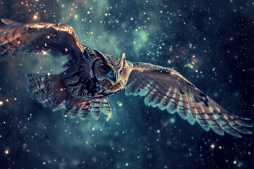 illustration of an owl floating in space