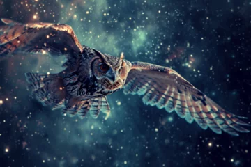Tuinposter illustration of an owl floating in space © Yoshimura