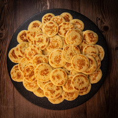 Close up Cocktail Blinis or mini blinis, High quality photo
