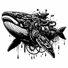 whale cyborg style black and white vector © Nurul