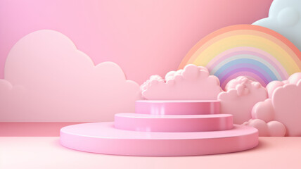 pink pastel product podium or display rainbow