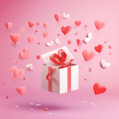 Valentines hearts with gift box postcard