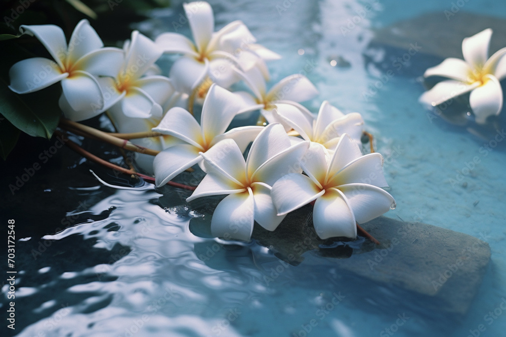 Aufkleber aura of frangipani flowers in a minimalistic setting, creating an aromatic and tropical atmosphere.