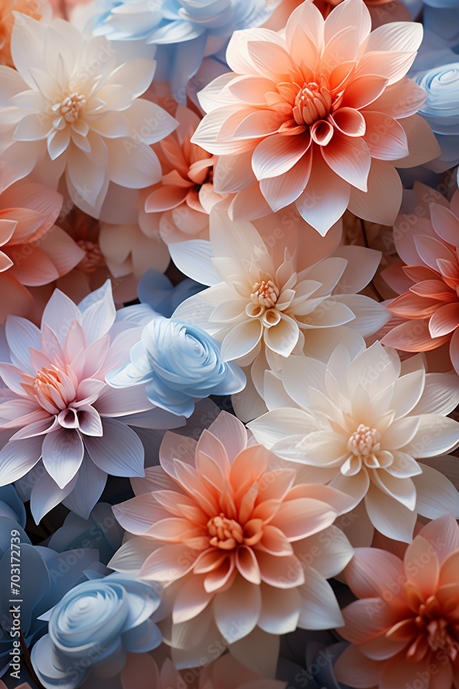 Aufkleber display of pastel petals in harmonious minimalistic arrangement, radiating calmness.