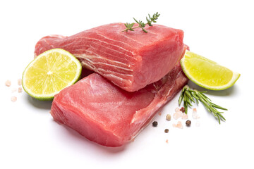 Fresh tuna Fish steak isolated on a white background