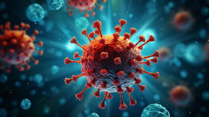 Fototapeta na wymiar Coronavirus infectious pathogen viewed in laboratory microscope - Generative AI