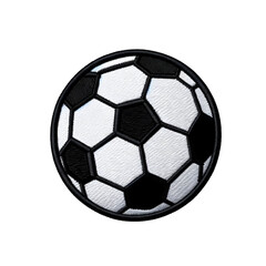 Fototapeta premium Embroidered patch badge with a soccer ball on a transparent isolated background in PNG format.
