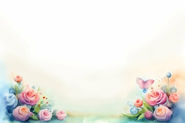 Fototapeta na wymiar Watercolor painting rose flower frame banner background with copy space for card decoration design