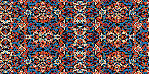 Red, blue and green Turkish seamless pattern with luxury floral ornament. Traditional Arabic, Indian motifs. Great for fabric and textile, wallpaper, packaging or any desired idea.