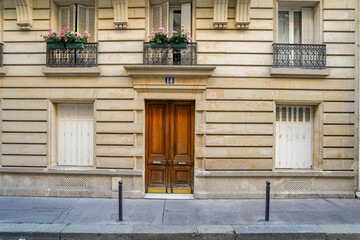 vintage parisian freestone facade  building template © eric