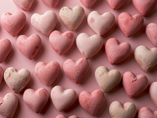 Obraz premium Background full of candies in pink shades with heart shapes and different sizes. Valentine's Day Concept