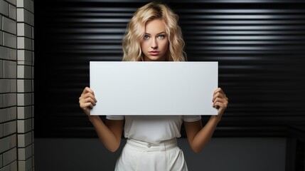 Naklejka premium woman holding a blank sign