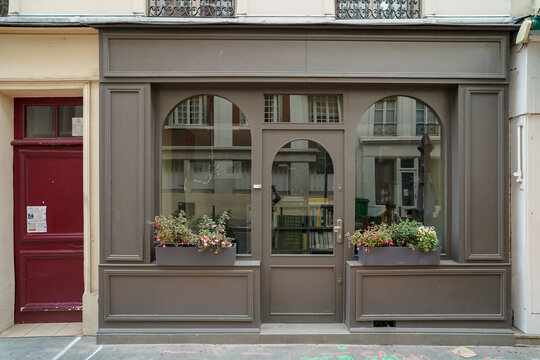 vintage grey  parisian storefront facade template