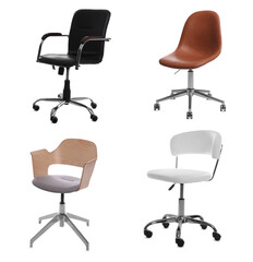 Different office chairs isolated on white, set