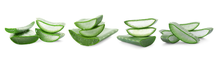 Sliced aloe vera leaf isolated on white