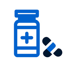 Obraz premium Pill bottle with spilled pills vektor icon illustation
