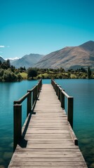 A Serene Wooden Dock in the Middle of a Peaceful Lake