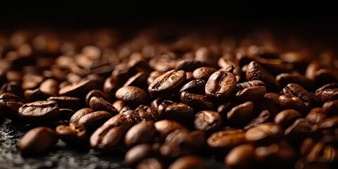 Aromatic delight. Close up of freshly roasted brown coffee beans in scenic frame. Rich espresso palette. Macro view creating abstract composition. Morning brew essentials. Fresh arabica gourmet