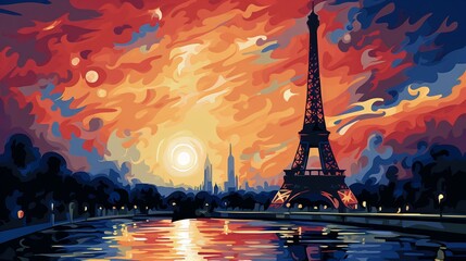 Eiffel tower in water color image - obrazy, fototapety, plakaty