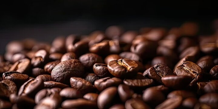 Aromatic delight. Close up of freshly roasted brown coffee beans in scenic frame. Rich espresso palette. Macro view creating abstract composition. Morning brew essentials. Fresh arabica gourmet