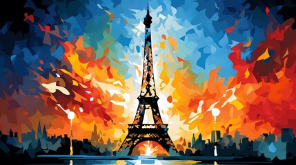 Eiffel tower in water color image - obrazy, fototapety, plakaty