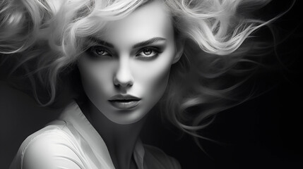Fototapeta premium Black and white portrait of beautiful blonde woman