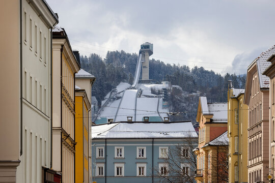 View from Leopold street of Bergisel Ski Jump, Innsbruck, Austria