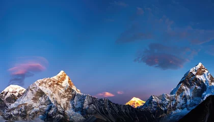 Brushed aluminium prints Makalu The twilight sky over Mount Everest, Nuptse, Lhotse, and Makalu