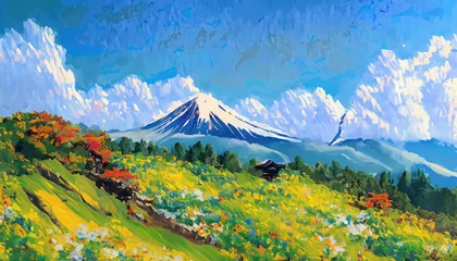 Deurstickers Fujisawa Mountain Summer in watercolor painting © ROKA Creative
