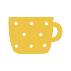 Yellow cup mug isolated vector icon. Single object clipart mug with handle. Flat colored design.