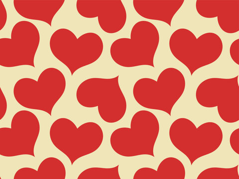 Red love heart seamless pattern illustration. Cute romantic redhearts background print. Valentine's day holiday backdrop texture, romantic wedding design.