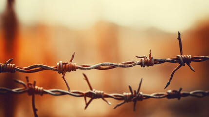Close-up old barbed rusty barbed wire - obrazy, fototapety, plakaty