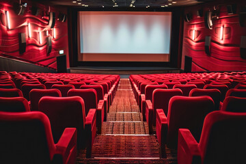 Großes Kino mit roten Sessen  - obrazy, fototapety, plakaty