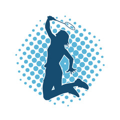 Silhouette of female badminton athlete in action pose. Silhouette of a slim woman playing badminton sport.