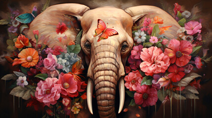 A painting of a Elephant with flowers