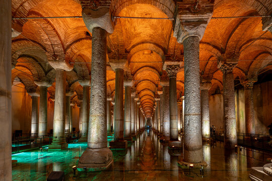 Istanbul, Turkey - December 28, 2023 : Historical Basilica Cistern view in Istanbul 