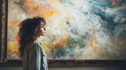 Woman Visiting Art Gallery Lifestyle Concept - obrazy, fototapety, plakaty