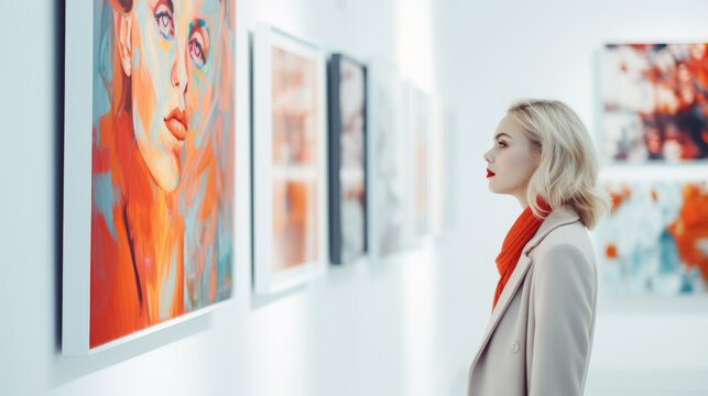 Woman Visiting Art Gallery Lifestyle Concept