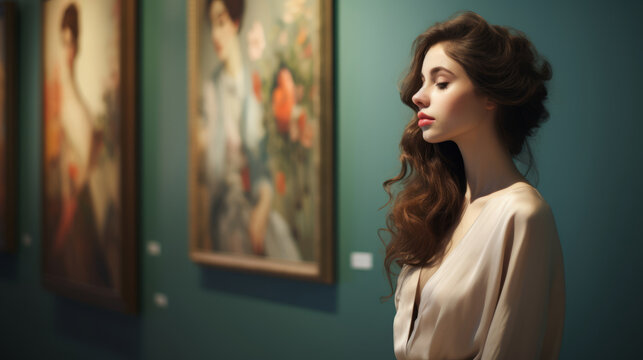 Woman Visiting Art Gallery Lifestyle Concept