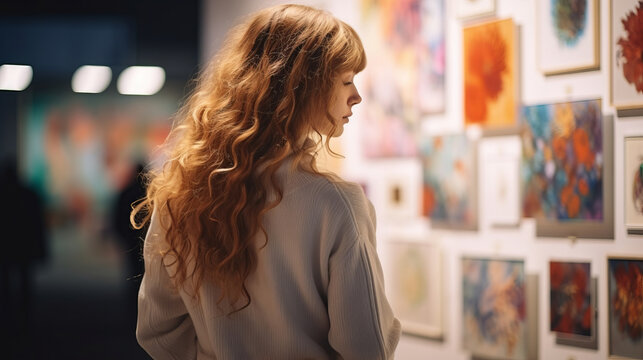 Woman Visiting Art Gallery Lifestyle Concept